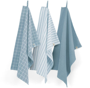 Walra Kitchen Cloths - Stripes & Blocks Jeans Blue - 50 x 70 cm - 3 Pieces