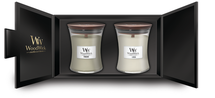 WoodWick Gift Set Scented Candle Medium Fireside & Linen - 2 Pieces - Scented Candle in Glass - Wooden Wick