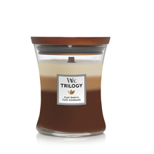 WoodWick Scented Candle Medium Trilogy Café Sweets - 11 cm / ø 10 cm - Scented Candle in Glass - Wooden Wick