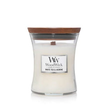 WoodWick Scented Candle Medium White Tea & Jasmine - 11 cm / ø 10 cm - Scented Candle in Glass - Wooden Wick