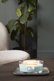 WoodWick Scented Candle Mini Sagewood & Seagrass - 8 cm / ø 7 cm - Scented Candle in Glass - Wooden Wick