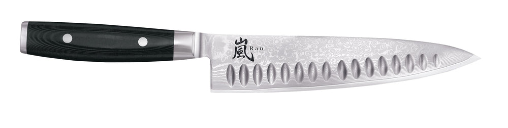 Yaxell Ran Chef's Knife with non-stick dimples 20 cm - 69-ply stainless damascus steel - canvas Micarta handle