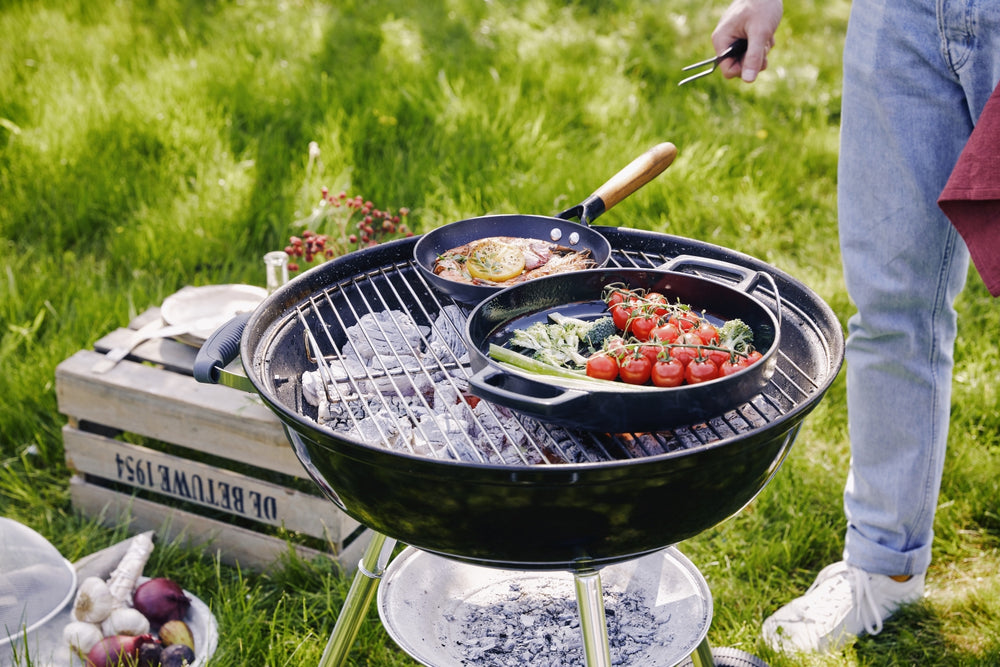 Alva Grill Pan - Grill Plate - Nori - Cast Iron ø 28 cm - Enameled Non-stick Coating + Free Leather Handles