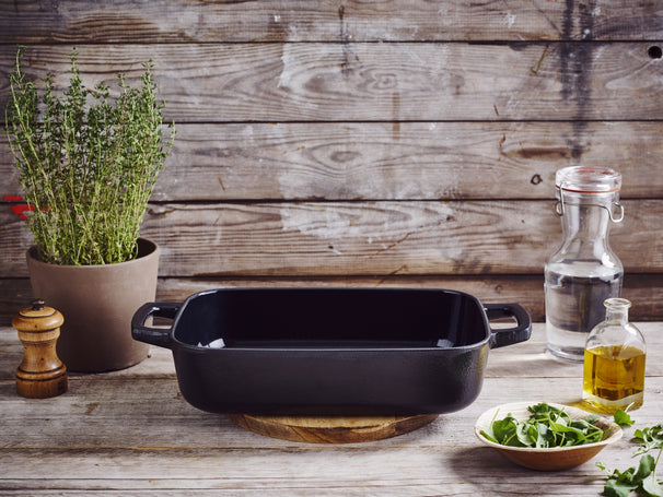 Alva Roaster - Baking Dish - Nori - Cast Iron 30 x 20 cm - Enameled Non-stick Coating + Free Leather Handles