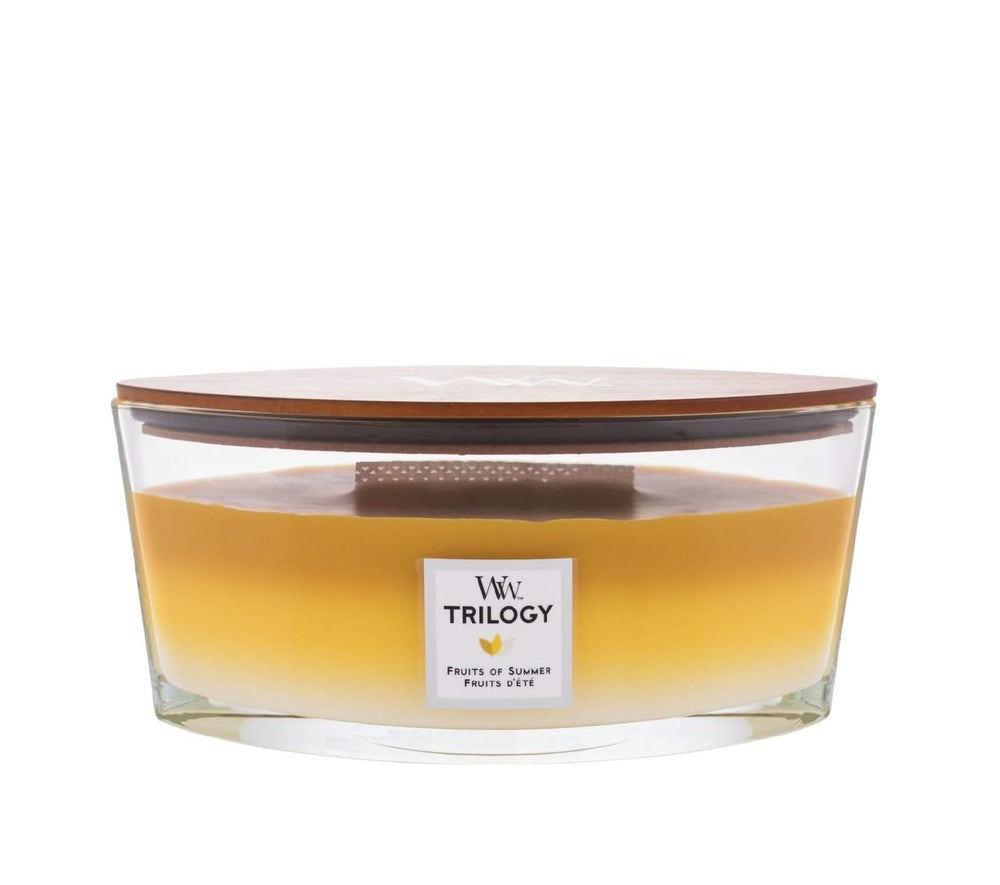 WoodWick Scented Candle Ellipse Trilogy Fruits of Summer - 9 cm / 19 cm - Scented Candle in Glass - Wooden Wick