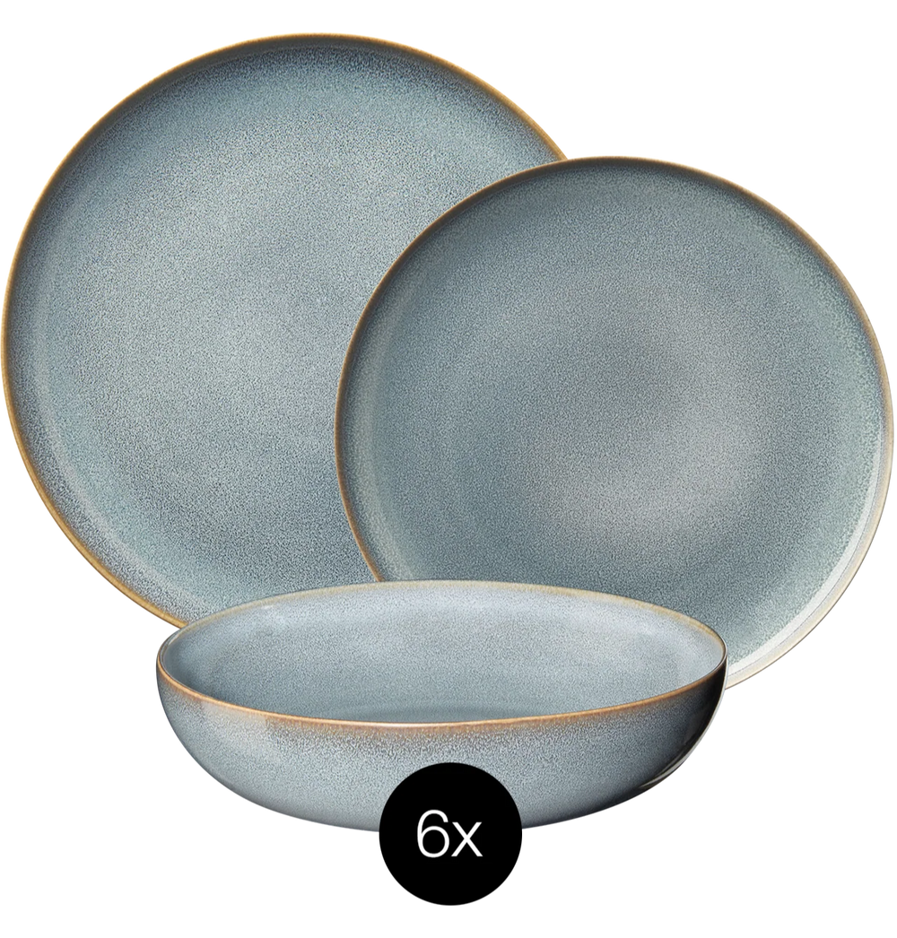 ASA Selection Dinnerware Set Saisons - Denim - 18 pieces / 6 people - 6 dinner plates, 6 side plates, and 6 bowls
