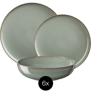 ASA Selection Dinnerware Set Seasons - Eucalyptus - 18 pieces / 6 people - 6 dinner plates, 6 bowls, and 6 side plates