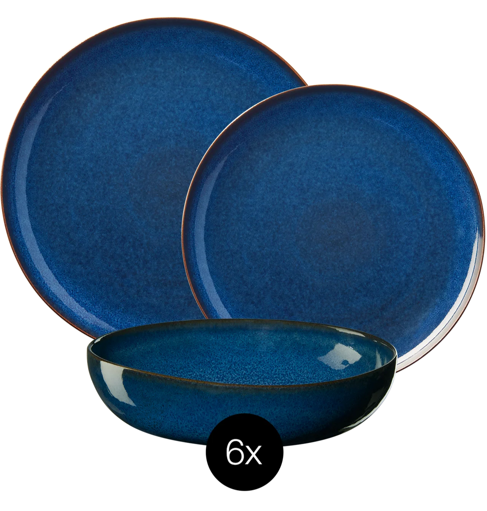 ASA Selection Dinnerware Set Seasons - Midnight Blue - 18 pieces / 6 people - 6 dinner plates, 6 side plates, and 6 bowls