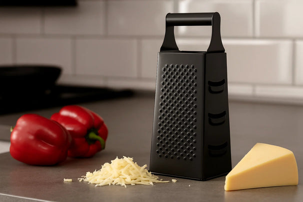 Cookinglife Kitchenware Set Black - 6-piece - Tower Grater, Garlic Press, Can Opener, Pizza Cutter, Cheese Slicer & Ice Scoop