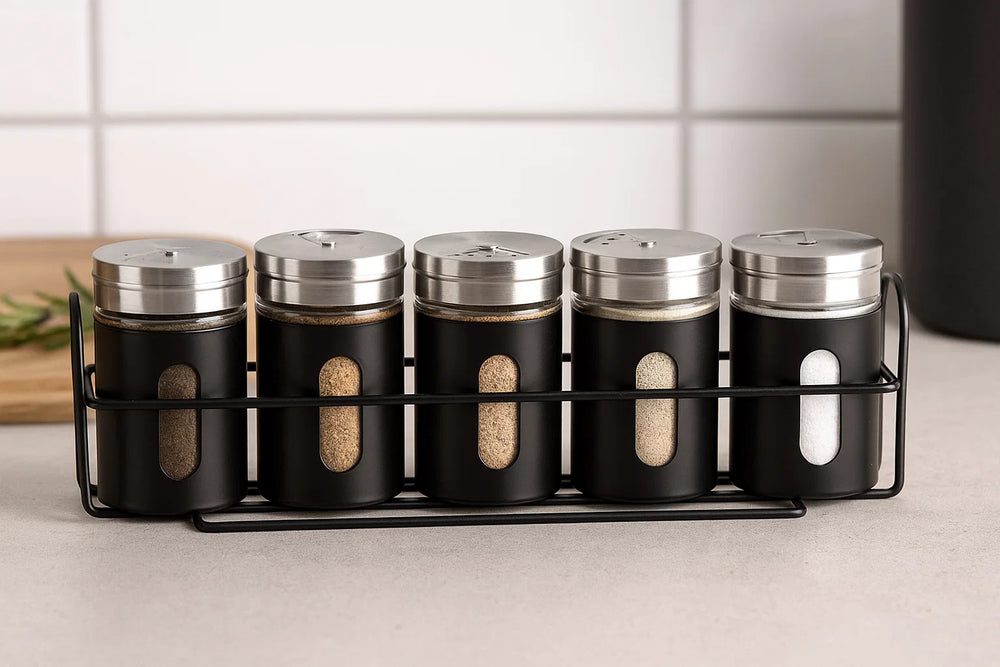 Cookinglife Spice Rack Black 5-Piece - With Spice Shakers 80 ml