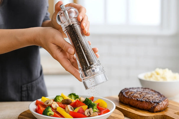 Cookinglife Pepper Mill Rocca Transparent - Stainless Steel Mill - 21.5 cm