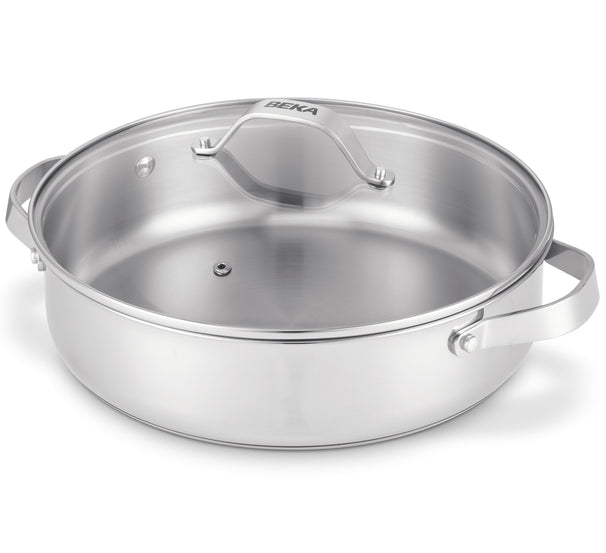 BEKA Sauté Pan with 2 Side Handles & Glass Lid - Sauté Pan - Cicla - Stainless Steel - ø 28 cm - without non-stick coating - suitable for all heat sources