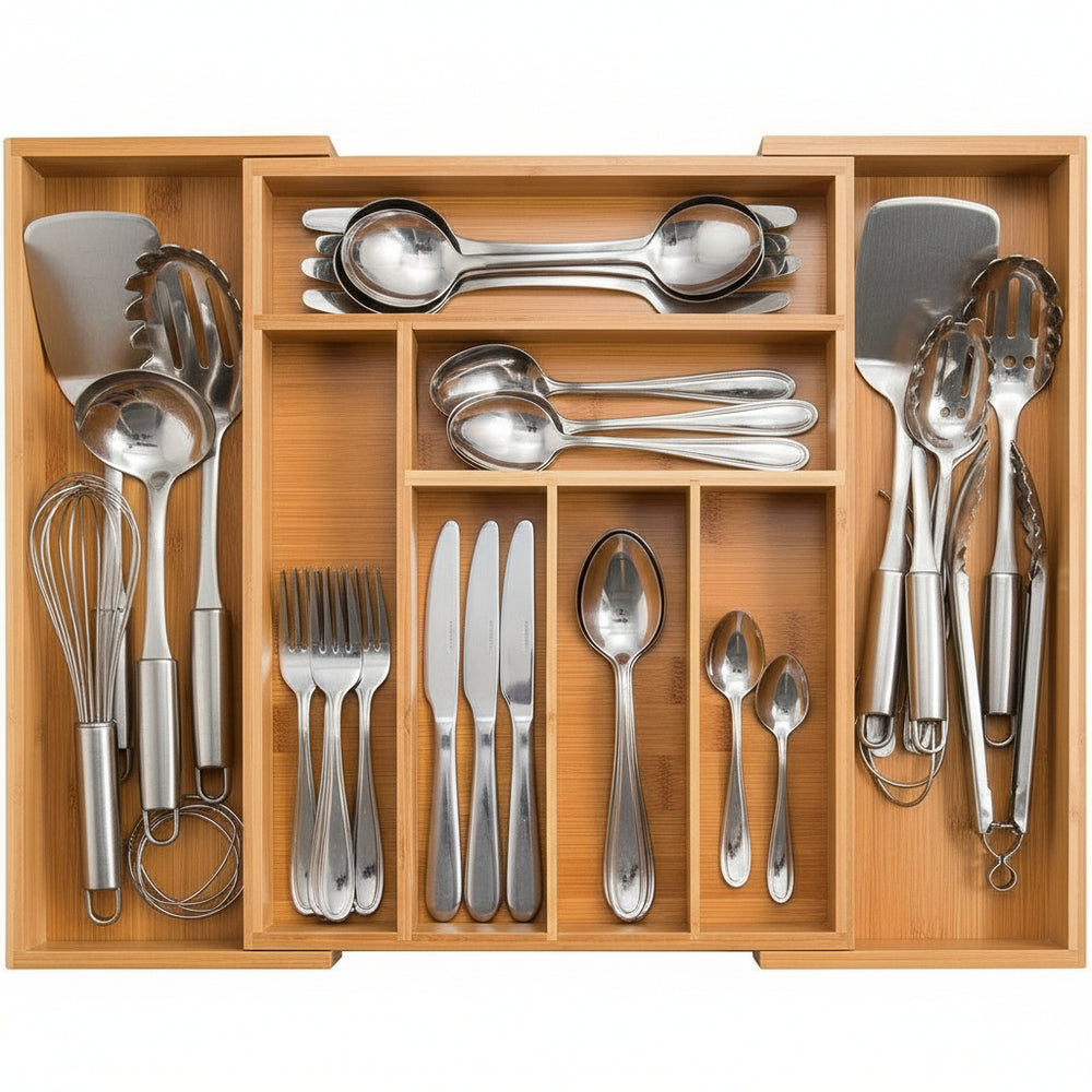  Cookinglife Cutlery tray - Bamboo - extendable - 28x34x5cm / 45x34x5cm