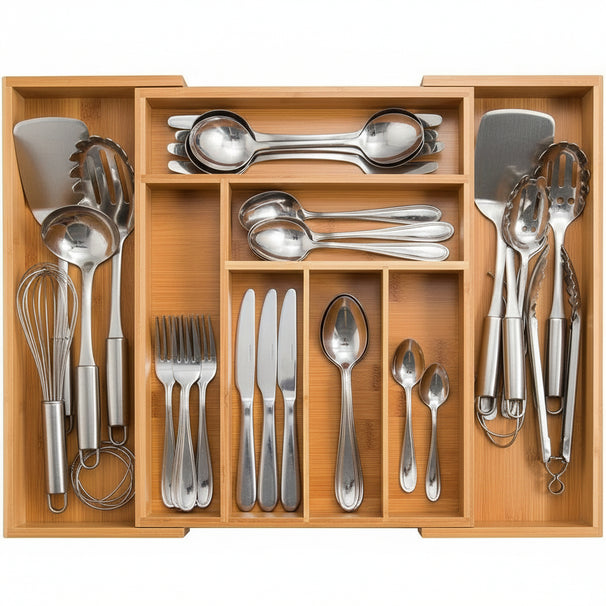  Cookinglife Cutlery tray - Bamboo - extendable - 28x34x5cm / 45x34x5cm