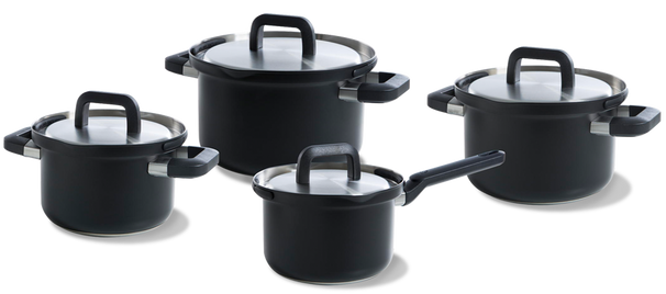 BK Cookware set Flow Cool Black 4-piece - Stainless Steel - cooking pots ø 16, 18, 20, saucepan ø 16cm
