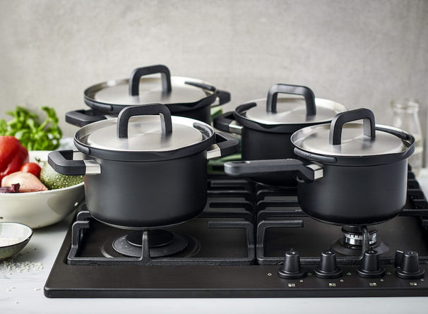 BK Cookware set Flow Cool Black 4-piece - Stainless Steel - cooking pots ø 16, 18, 20, saucepan ø 16cm