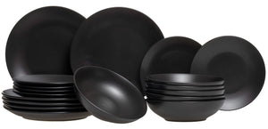 Studio Tavola Dinnerware Set Black Tie - 18 pieces / 6 people - 6 breakfast/dessert plates, 6 deep plates, and 6 dinner plates