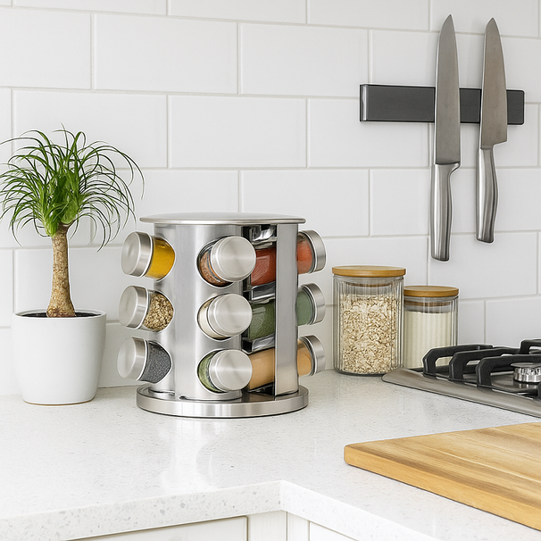 Blackwell Spice rack / Spice carousel - including 12 spice jars - stainless steel