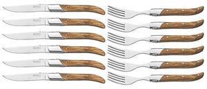 Blackwell Steak Cutlery Laguiole - Steak Knives & Forks - Olive Wood - 12 Pieces