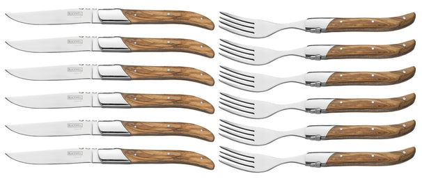 Blackwell Steak Cutlery Laguiole - Steak Knives & Forks - Olive Wood - 12 Pieces