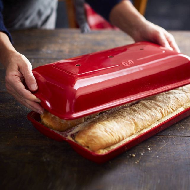 How do you bake bread in an Emile Henry bread pan?
