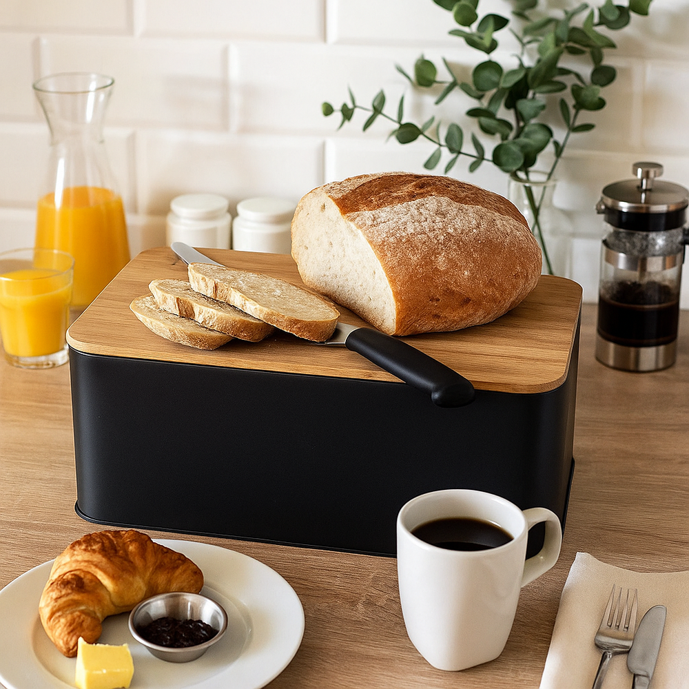 Cookinglife Bread Drum with Shelf - Matte Black
