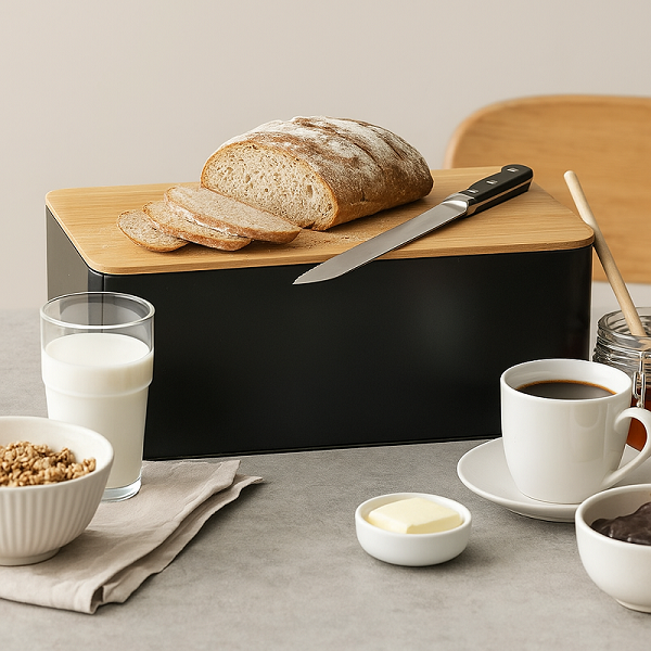 Cookinglife Bread Drum with Shelf - Matte Black