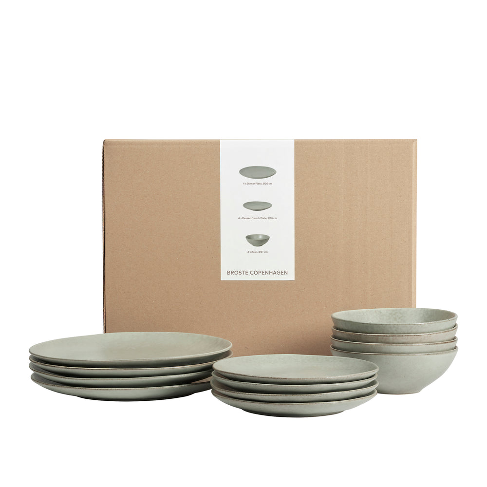 Broste Copenhagen Dinnerware Set Nordic Marsh 12-piece / 4 persons - 4 dinnerplates, 4 breakfast plates and 4 bowls