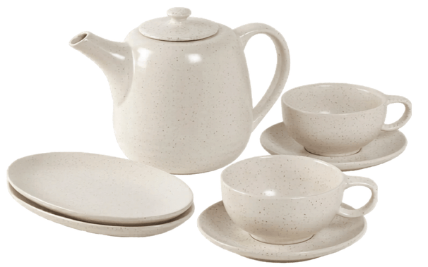 Broste Copenhagen Teaset Nordic Vanilla 7-piece / 2 persons - teapot, 2 side plates and 2 cup and saucer