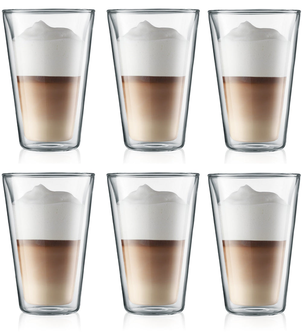 Bodum Double-walled Latte Macchiato Glass Carafe - Patented Valve - 400 ml - 6 Pieces