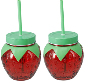 Cookinglife Water Glasses Strawberry 2 Pieces - Cocktail Glasses with Reed