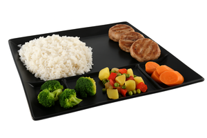 Fondue plates / Gourmet plates / BBQ-plates - 5 compartments - Black - 24 x 24 cm - 4 pieces