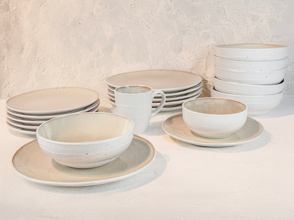 Cookinglife Tableware Set Nola Sand Reactive Glaze 18-piece / 6 people - 6 dinner plates, 6 side plates, and 6 bowls