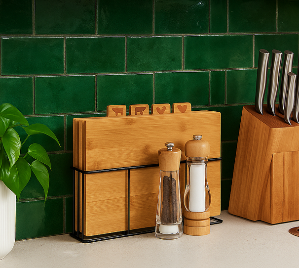 Cookinglife Bamboo Cutting Board Set with Holder 5-piece