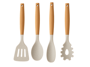 Cookinglife Cookware set - Cookware set - wood beige 4 pieces - Slotted spatula, serving spoon, salad spoon & spaghetti spoon