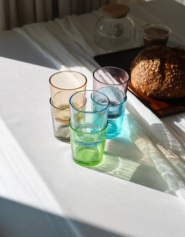 Cookinglife Water Glasses Set 6 Pieces Glass 360 ml - Colorful Drinking Glasses Dishwasher Safe
