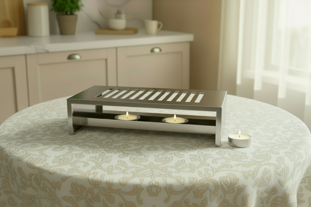 Cosy & Trendy Warming Plate - Plate Warmer with 2 Tea Light Holders - Stainless Steel - 26.4 x 14.9 x 7 cm