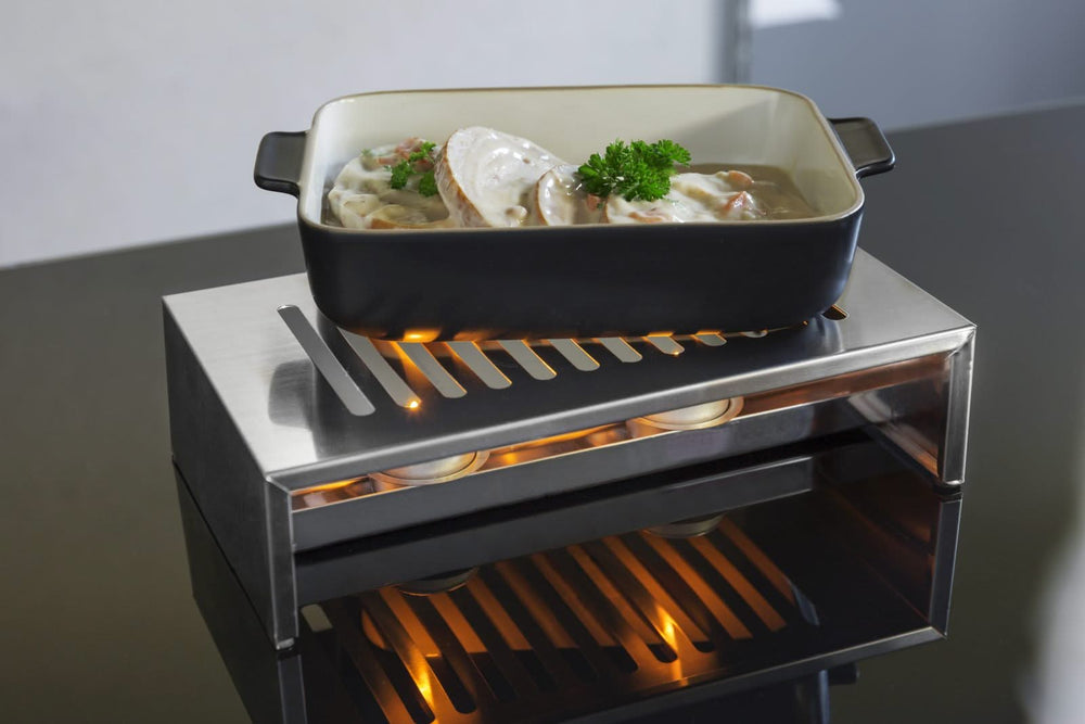 Cosy & Trendy Warming Plate - Plate Warmer with 2 Tea Light Holders - Stainless Steel - 26.4 x 14.9 x 7 cm
