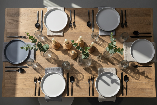 Cookinglife Dinnerware Set Siaki - White / Blue / Grey - Porcelain 18-piece / 6 people - 6 dinner plates, 6 side plates and 6 bowls