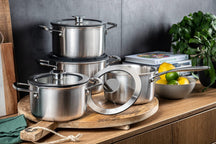 DUCQ Cookware set (Cooking pan ø 16 / 18 / 20 / 24 cm + sauce pan ø 16 cm + Casserole ø 26 cm) + Lids - Downdraft - stainless steel - 6 piece set