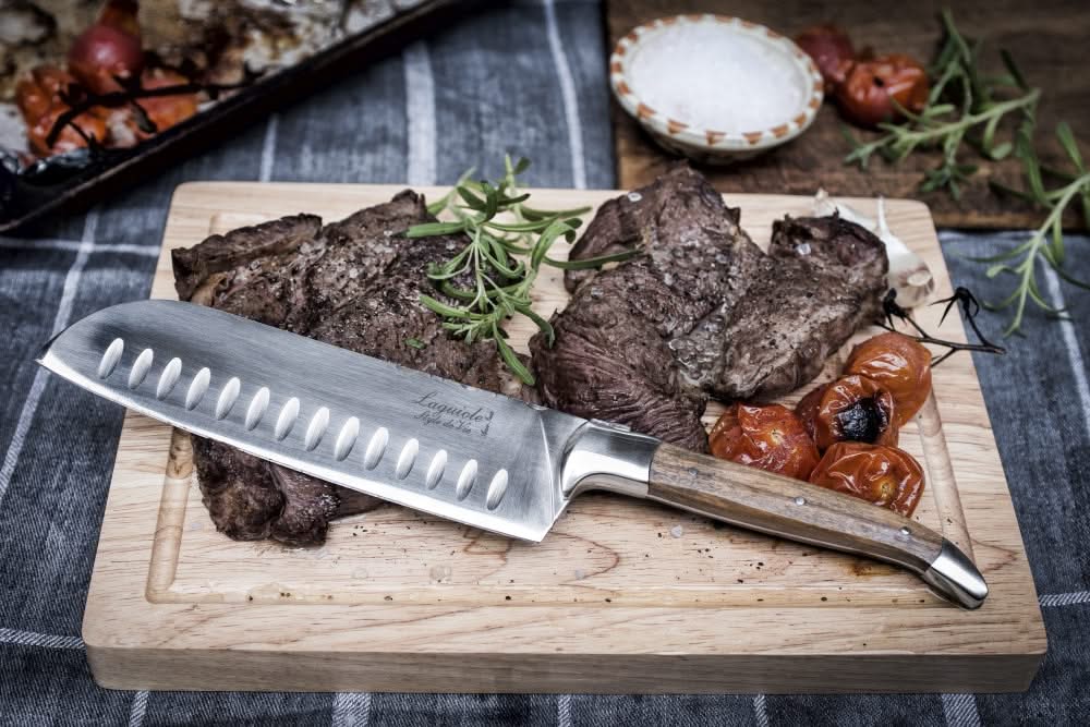 Laguiole Style de Vie Santoku knife Olive Wood With Cutting board 