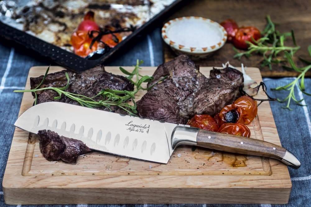 Laguiole Style de Vie Santoku knife Olive Wood With Cutting board 