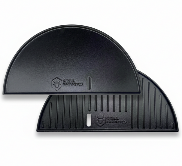 Cookinglife Half Moon Grill Plate / Cast Iron Plancha - Double-sided - Suitable for 46 cm Kamados
