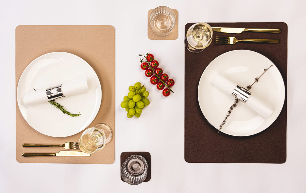 Jay Hill Placemats - Vegan Leather - Brown/Sand - double sided - 46 x 33 cm - 6 Pieces