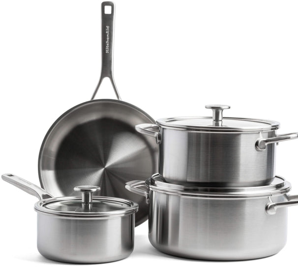 KitchenAid Cookware set Multi-Ply Stainless Steel 4-piece - Cooking pots ø 16, 20, 24 cm & Frying pan ø 24 cm