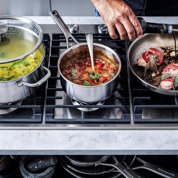 KitchenAid Cookware set Multi-Ply Stainless Steel 4-piece - Cooking pots ø 16, 20, 24 cm & Frying pan ø 24 cm