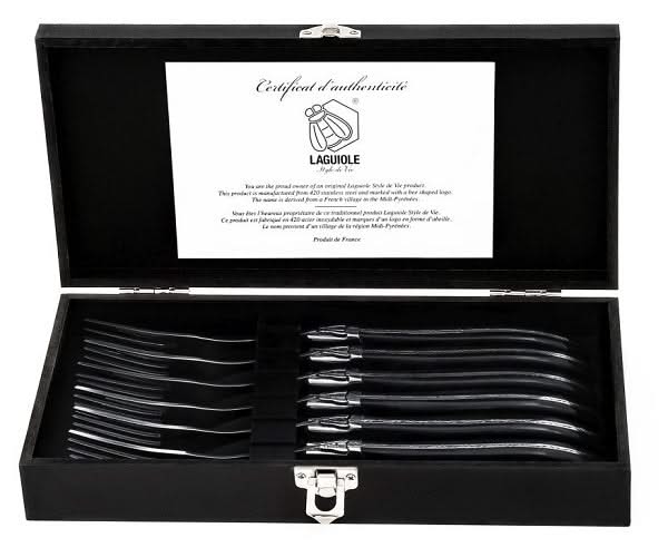 Laguiole Style de Vie Steak forks Luxury Line Black Ebony - 6 pieces