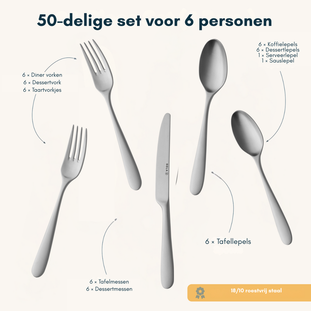 Sola Cutlery Set Nordica MAT - 18/10 Stainless Steel - 50 pieces / 6 people