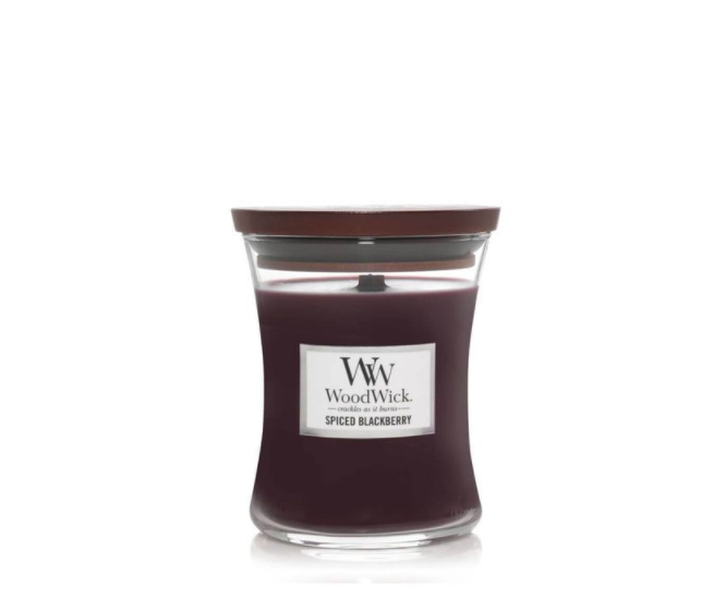 WoodWick Scented Candle Small Spiced Blackberry - 8 cm / ø 7 cm - Scented Candle in Glass - Wooden Wick