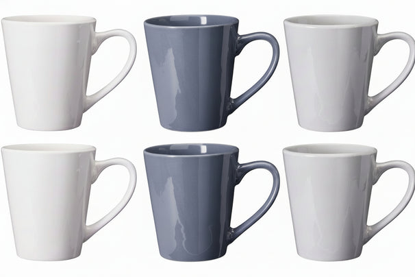 Cookinglife Mugs Siaki - White / Blue / Grey 350 ml - Porcelain - 6 pieces